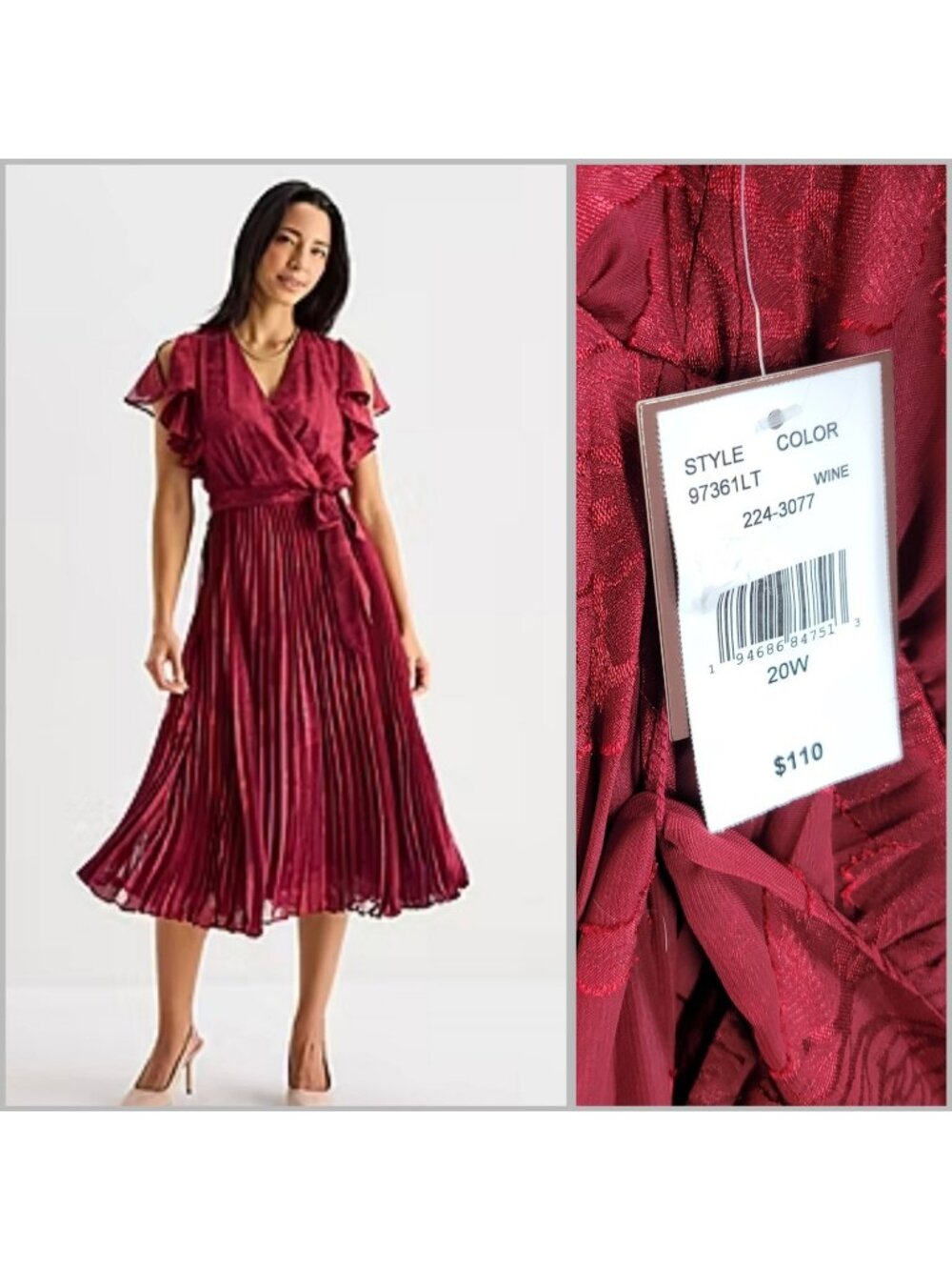 NEW Melonie T Wrap Party Dress Plus 20W Pleated Skirt Layered Burgundy Red Maxi